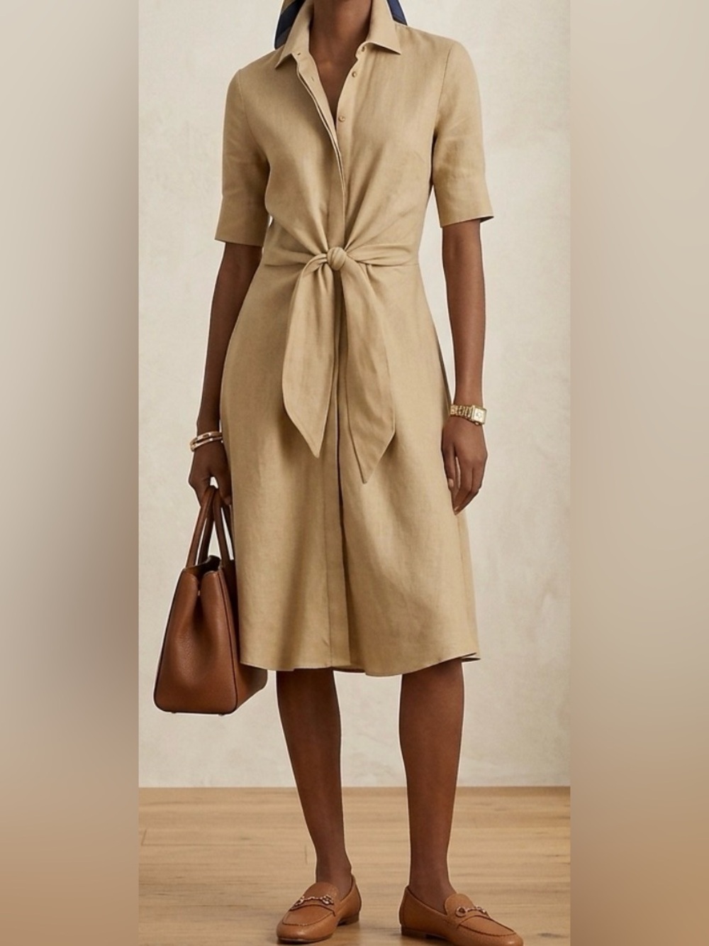 LAUREN RALPH LAUREN Linen Shirt Dress Point Collar Sz 16 Quiet Luxury Old Money